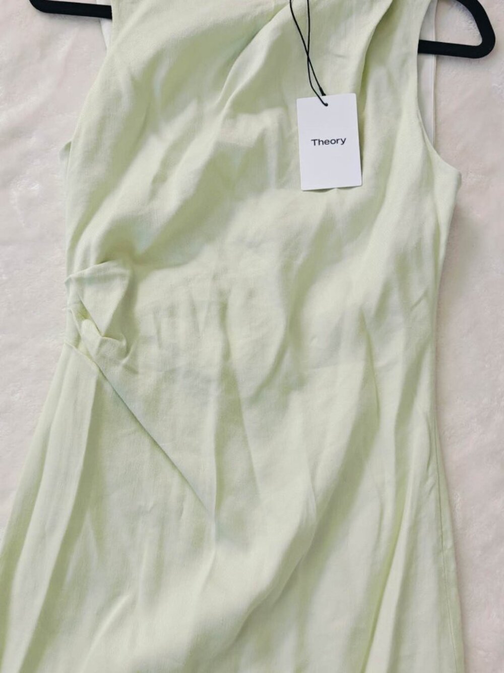 New Theory Linen Blend Draped Midi Dress Aloe - Picture 9 of 10